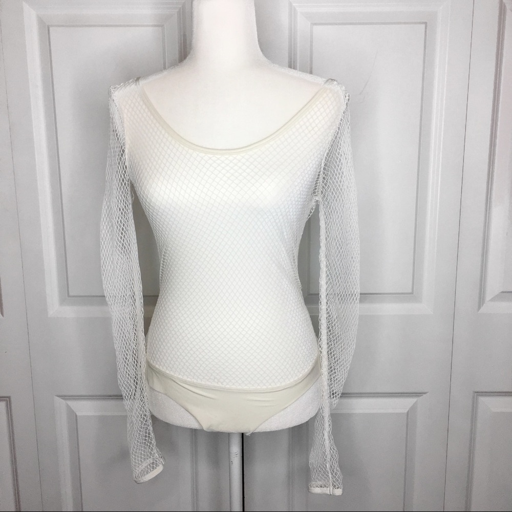 Victoria’s Secret White Fishnet Bodysuit w sleeves